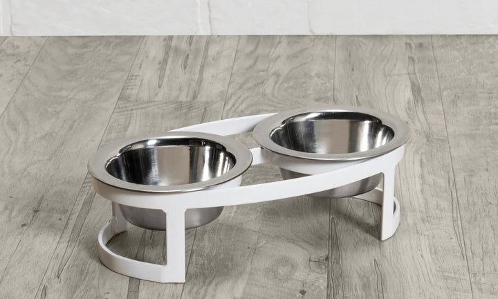 cat double bowl dining station -white