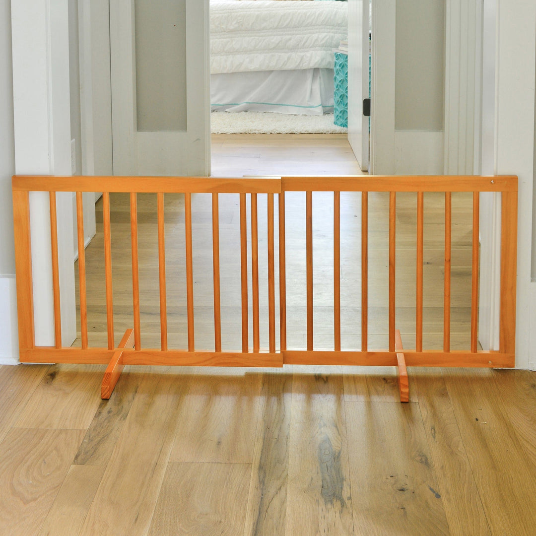 natural finish step over pet gate -card