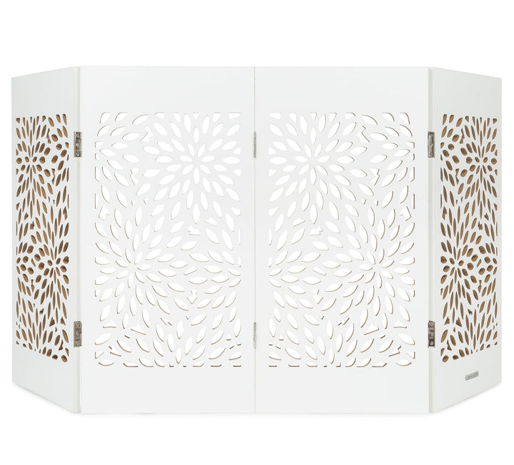 white carved dog barrier gate-starburst, 4  panel