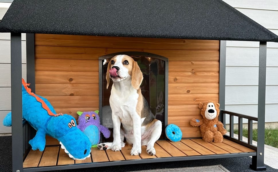 oscars wood dog house with porch
