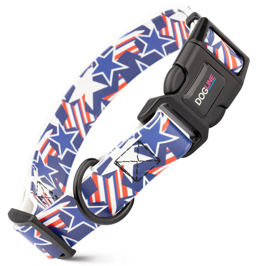 stars red white blue dog collar -biothane waterproof