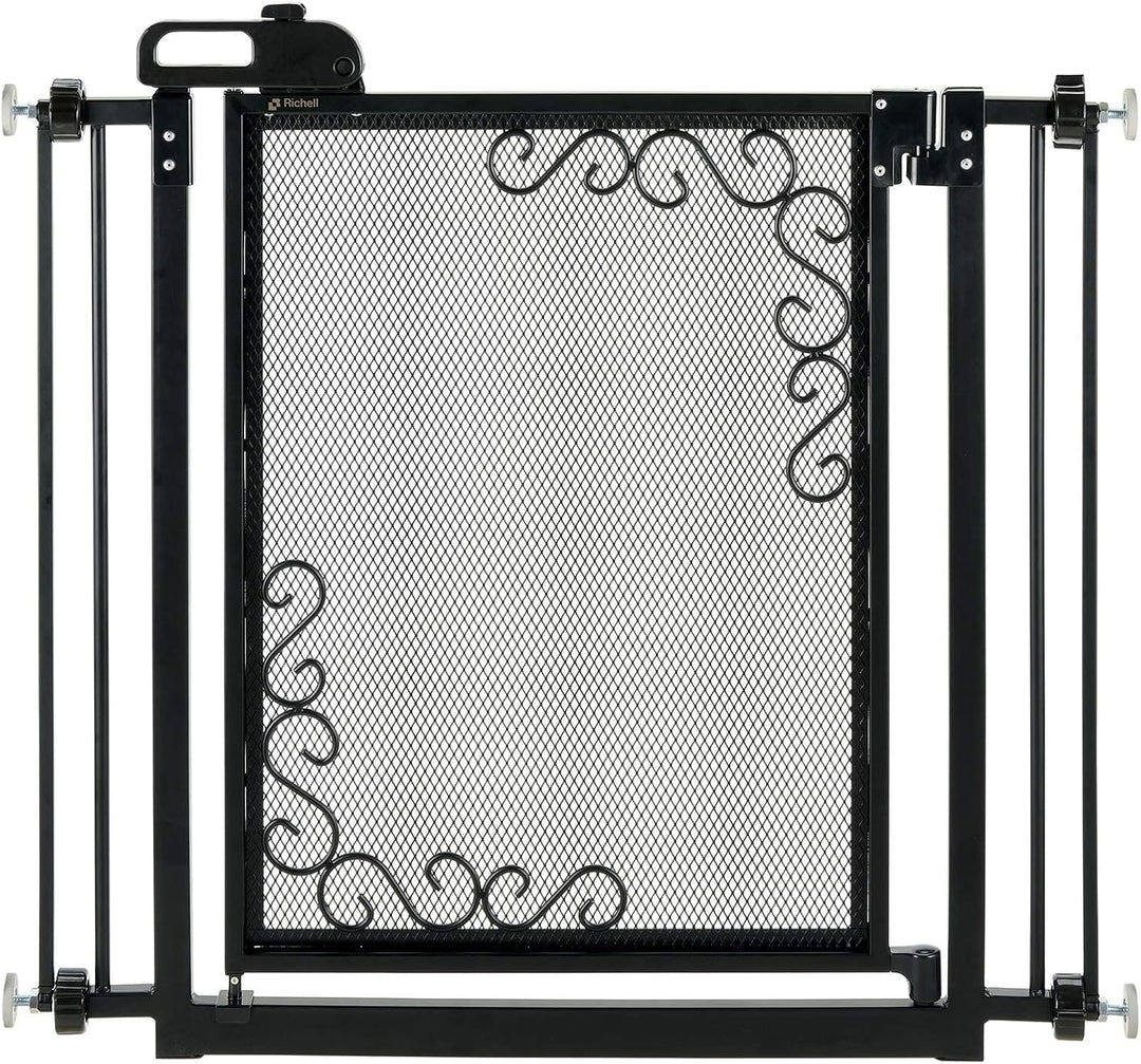 black metal mesh doorway dog gate adjustable width
