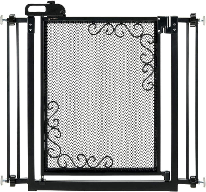 black metal mesh doorway dog gate adjustable width