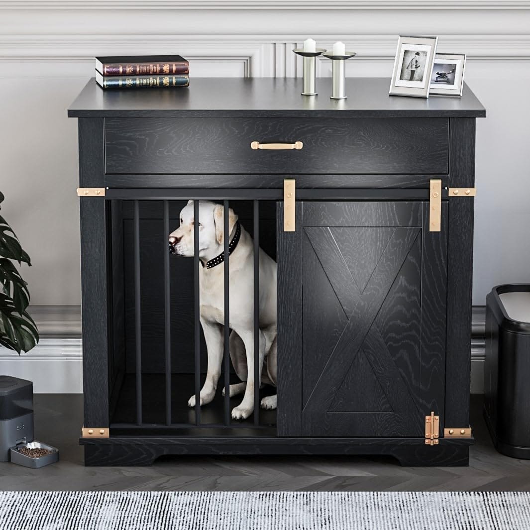 black dog crate end table