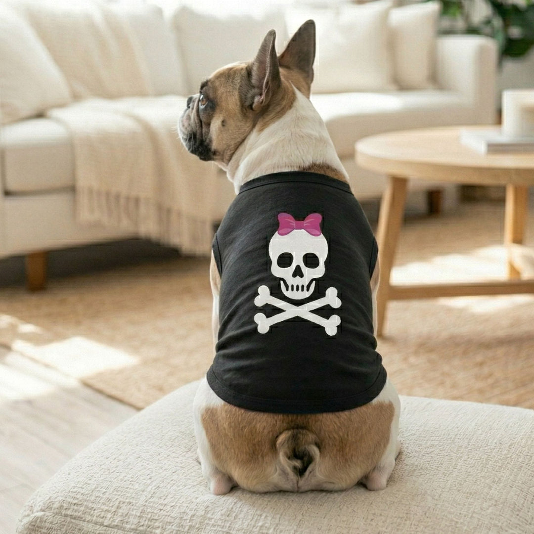 skull cross bones girl dog shirt- black