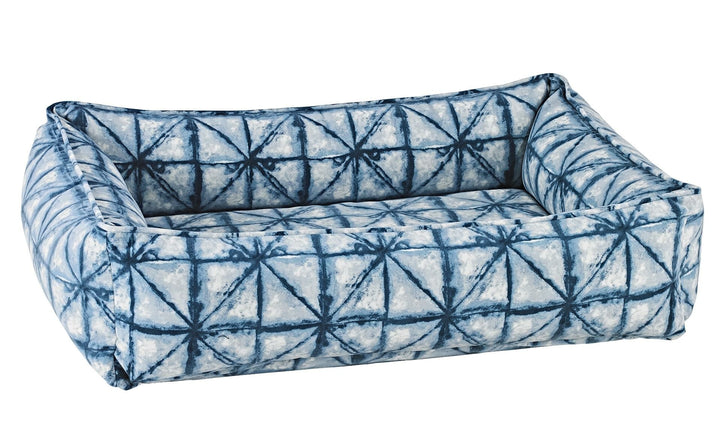 bowser shibori bolster dog bed blue