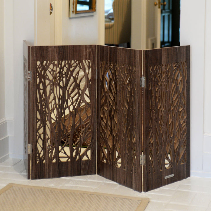 carved branches indoor wood pet dog barrier gate