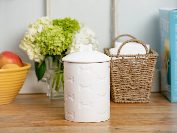 White Ceramic Treat Canister w/ relief bones