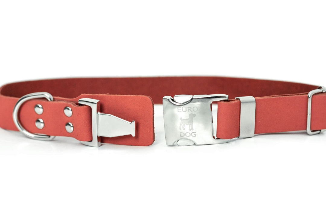 coral color leather dog  collar