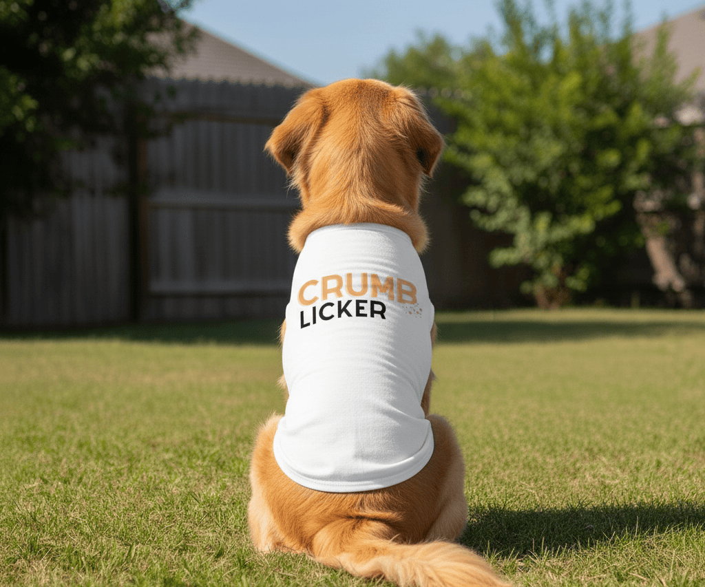 white dog shirt crumb licker