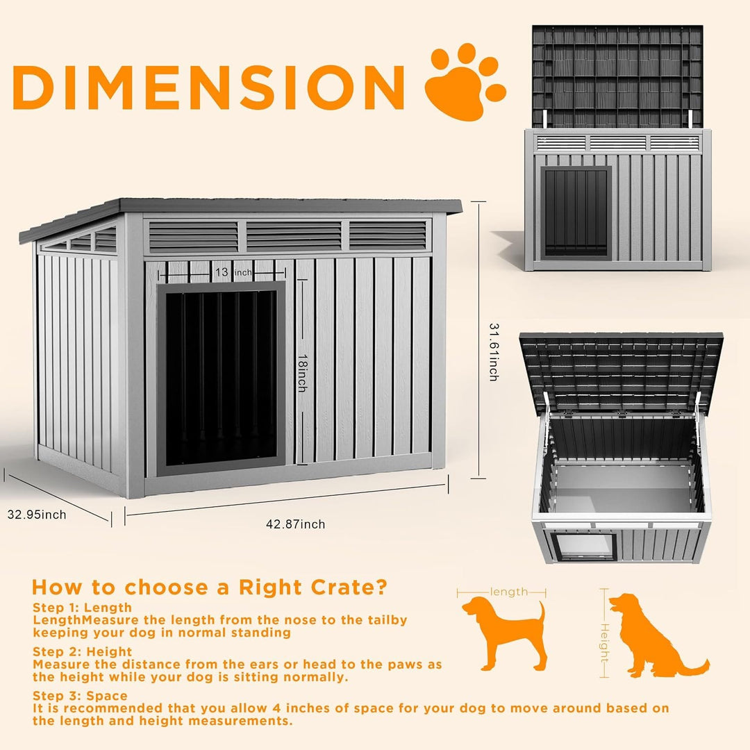 Dimensions and features of a pet crate with measurements and usage tips.
