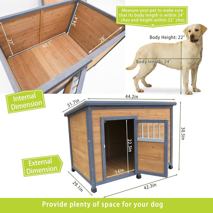 dimensions -grey trim wood dog house
