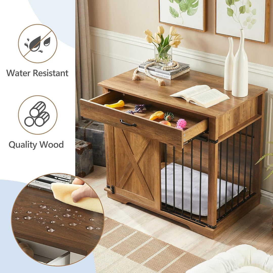 Rustic Sliding-Door Pet Crate Furniture
