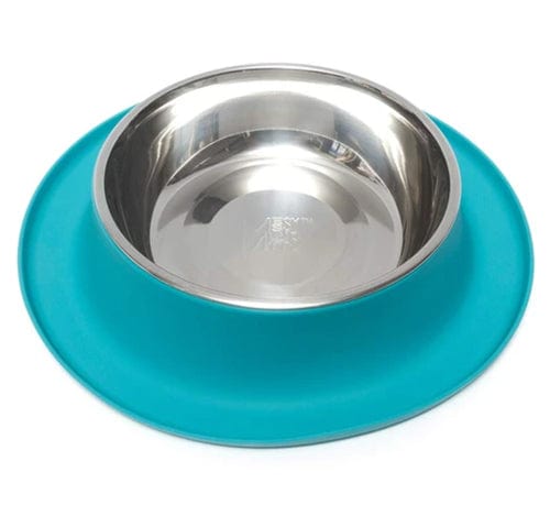 blue silicone base tip free stainless pet bowl