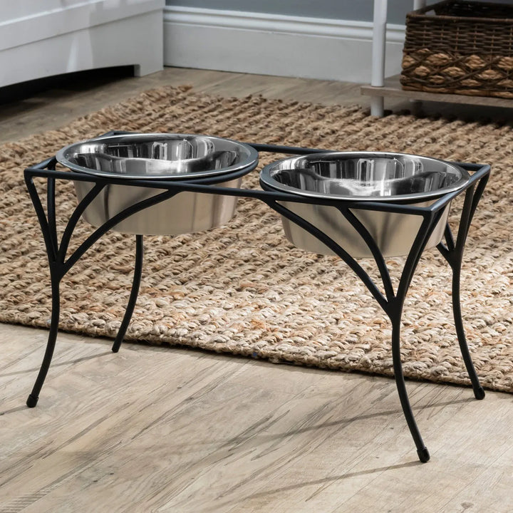 dog bowl stand -all metal -black-designer quality