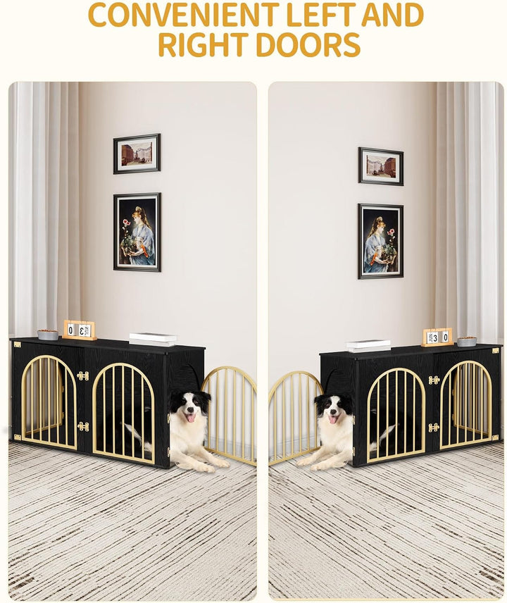 Dog using a pet gate with &
