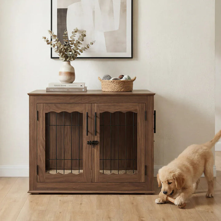 decorator indoor medium dog crate -walnut