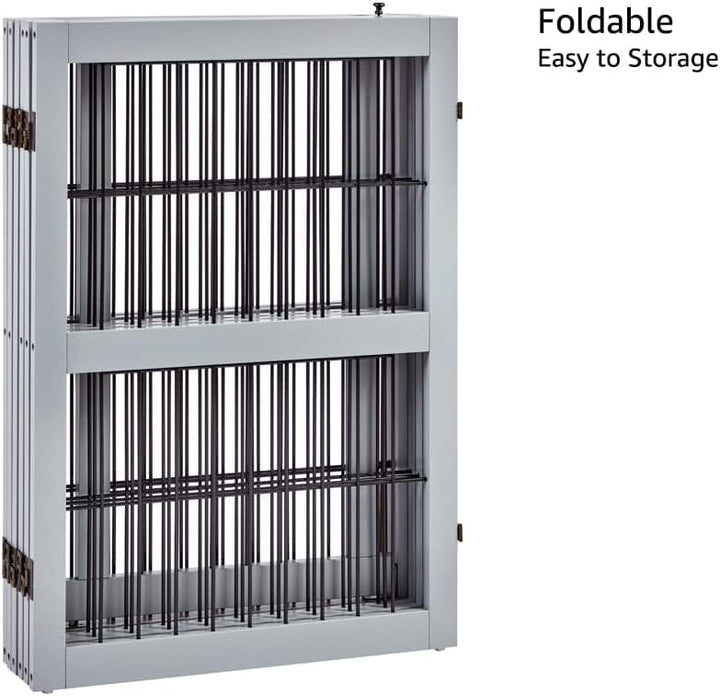 wide pet gate -gray -folds for storage