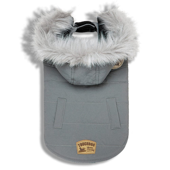 hoodie dog coat -Gray- with faux fur trim