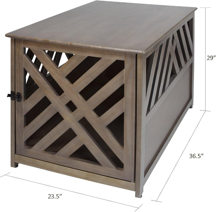 gray furniture dog crate -wood