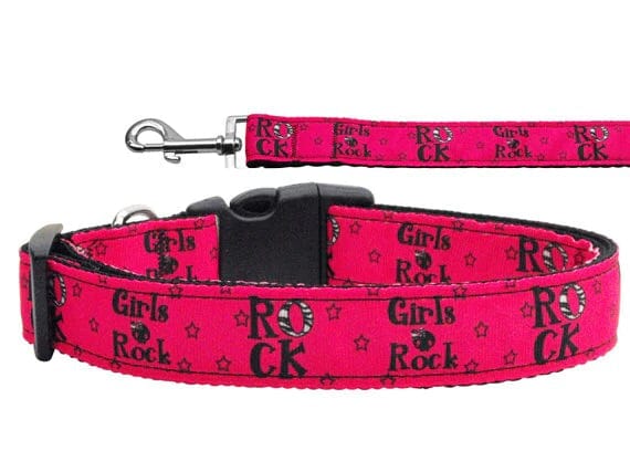 girls rock Pink dog collar and leash set