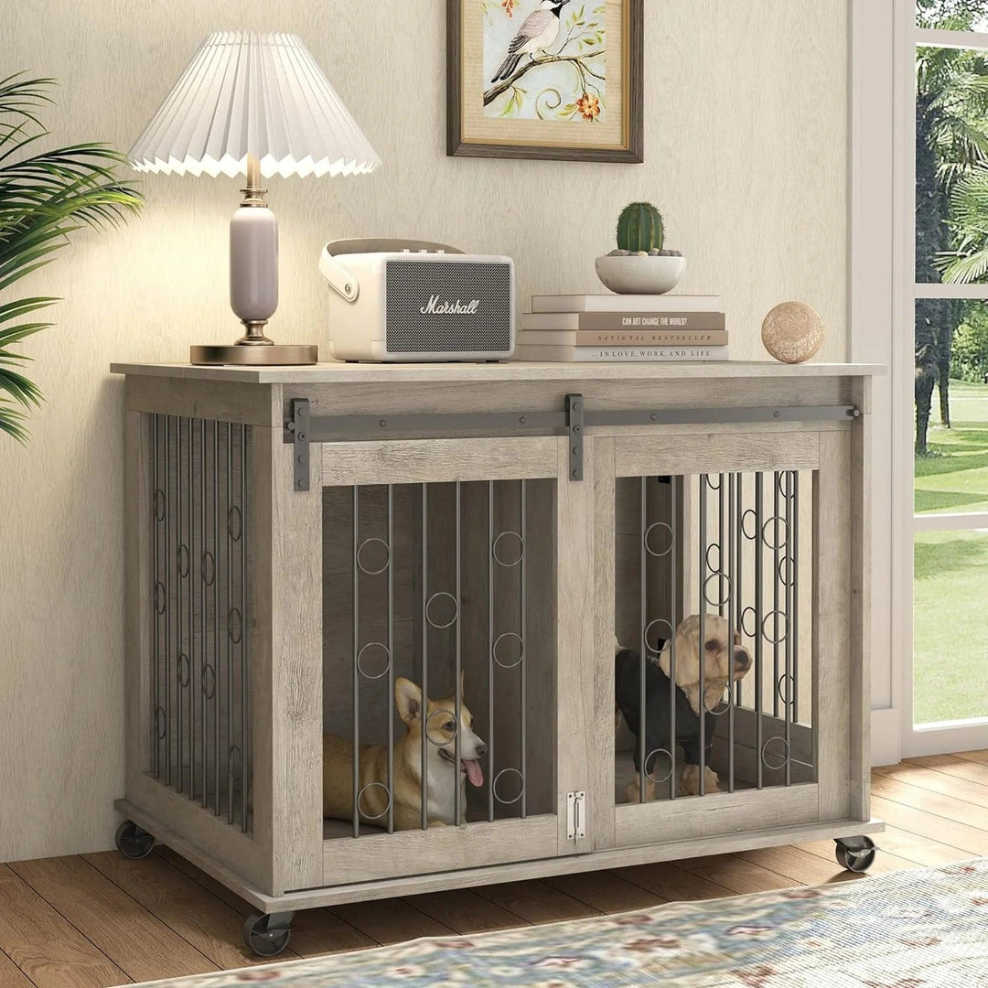 barndoor style dog crate -gray