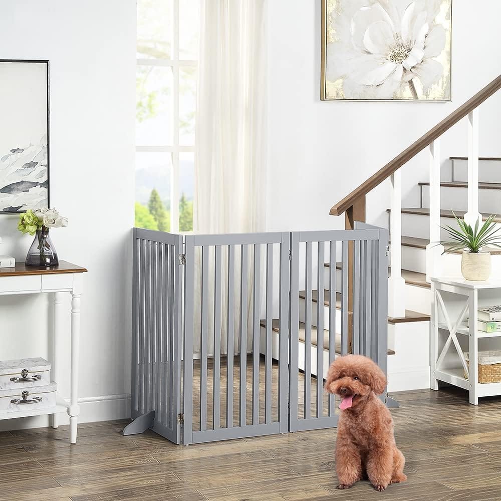 indoor pet barrier wood 4 panel gray