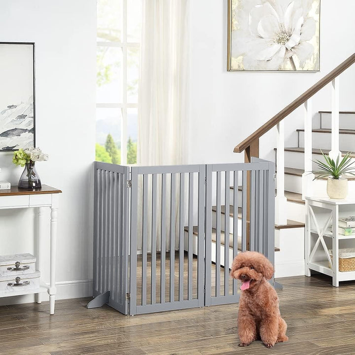 indoor pet barrier wood 4 panel gray