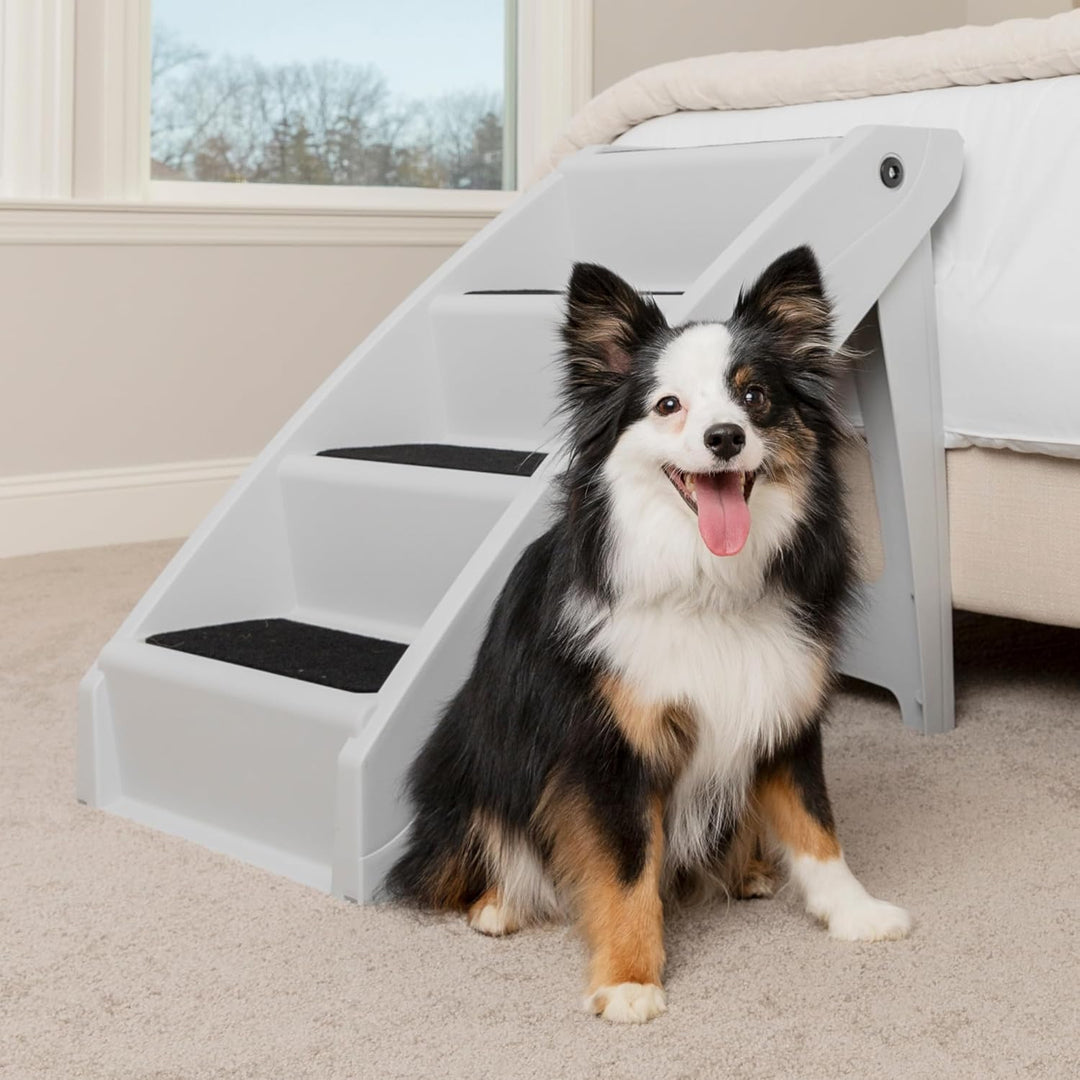 gray portable pet step allows access to furniture