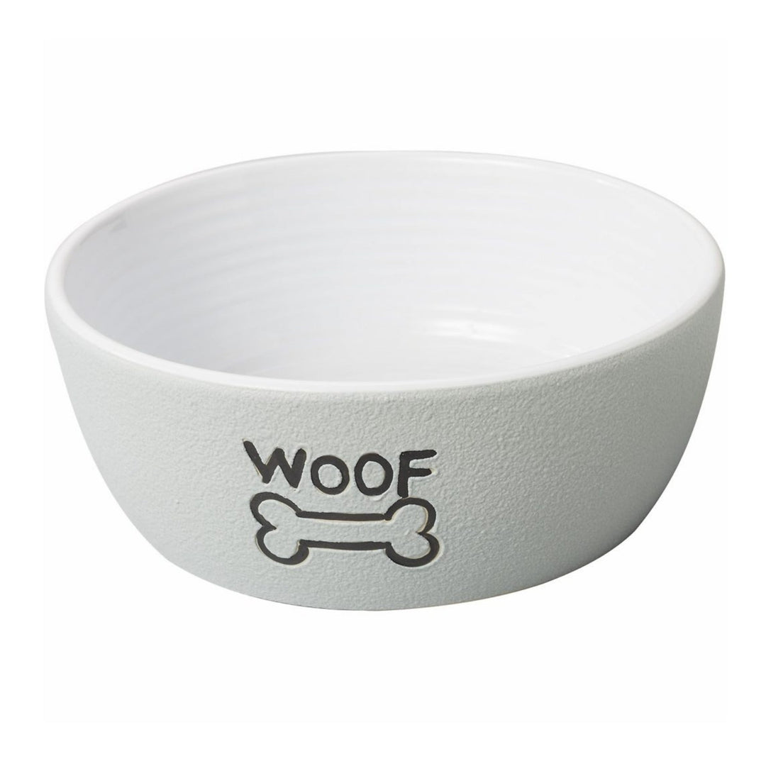 graystoneware pet bowl woof design