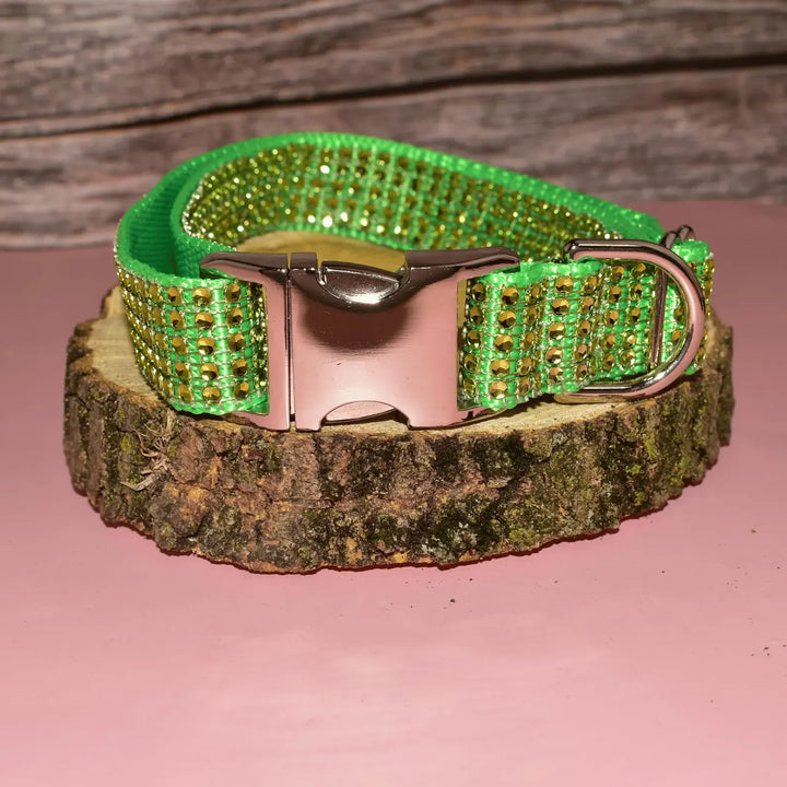 Green Rhinestone Dog Collar
