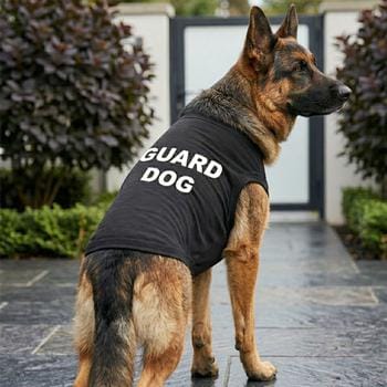  black sleeveless shirt with 'GUARD DOG' printed in white capital letters 