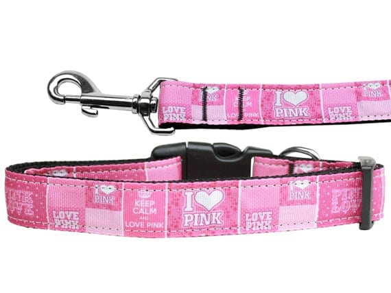 love-pink dog leash and collar set
