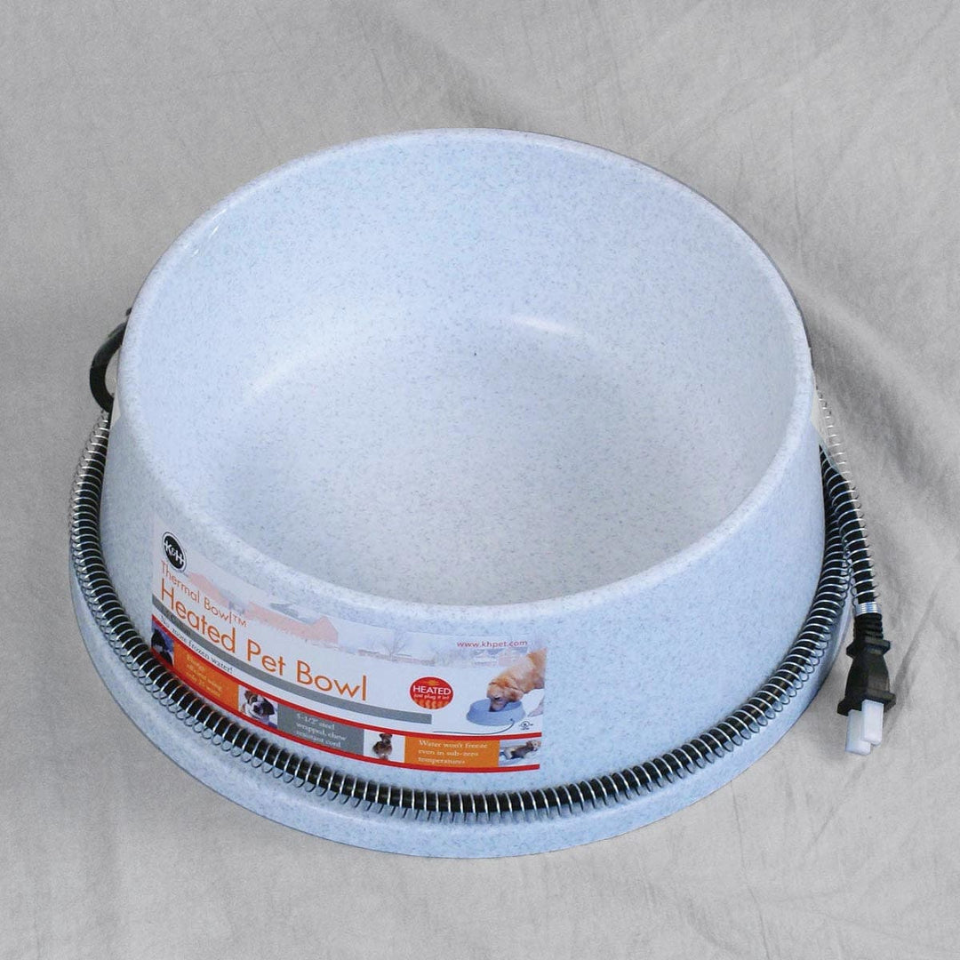 Heated pet bowl with 5 foot chew resistand steel wrapped cord