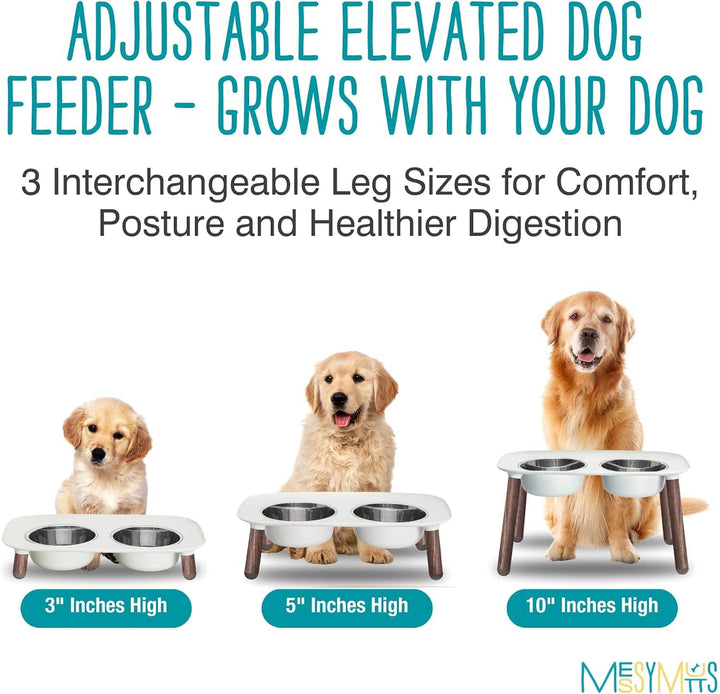 messy mutt dog feeder -adjustable height