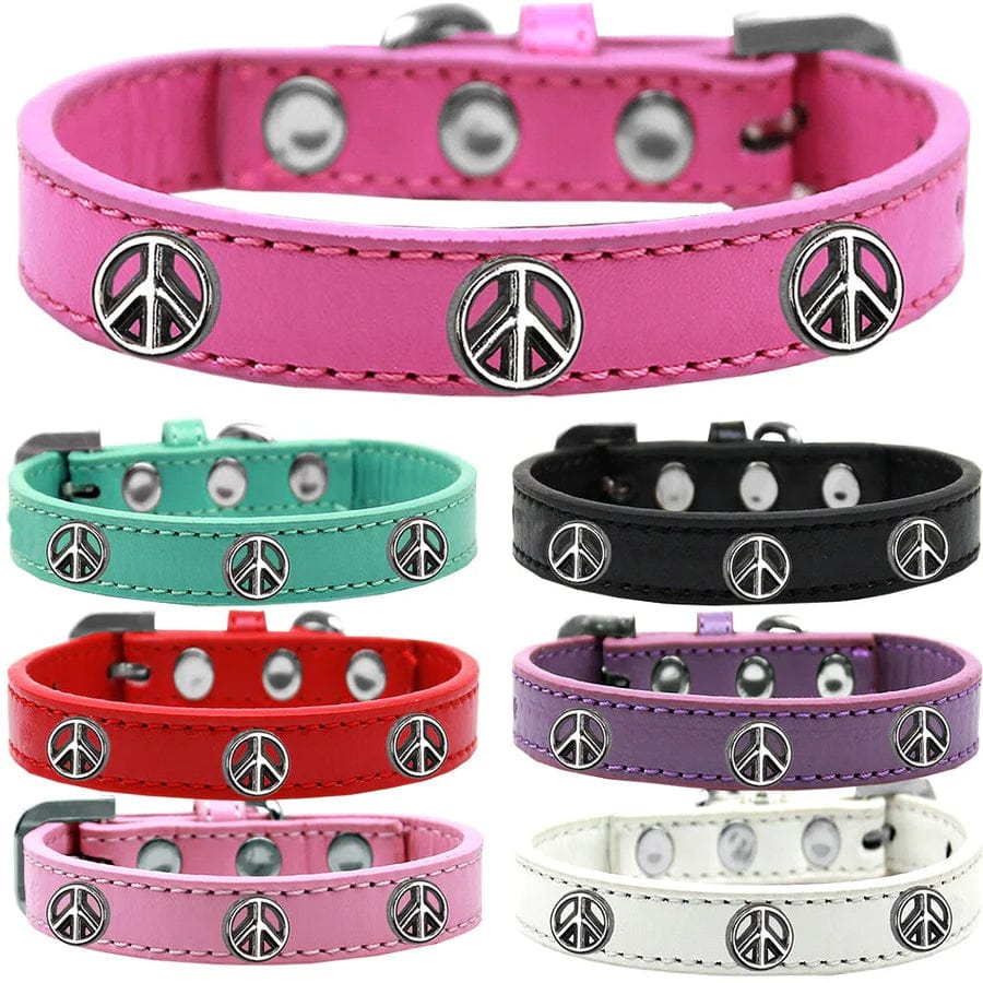 dog collar with peace sign studs