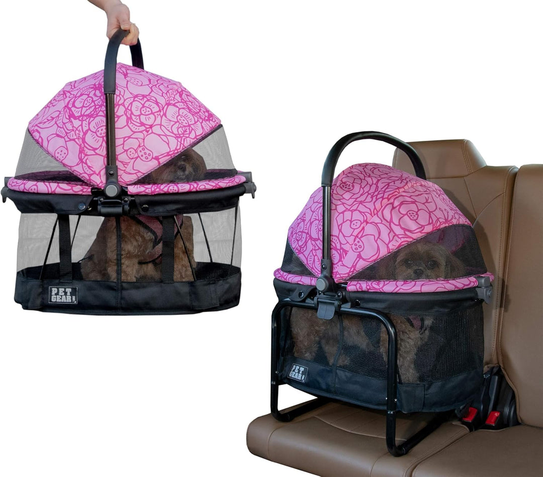 pink blooms car seat for small dog