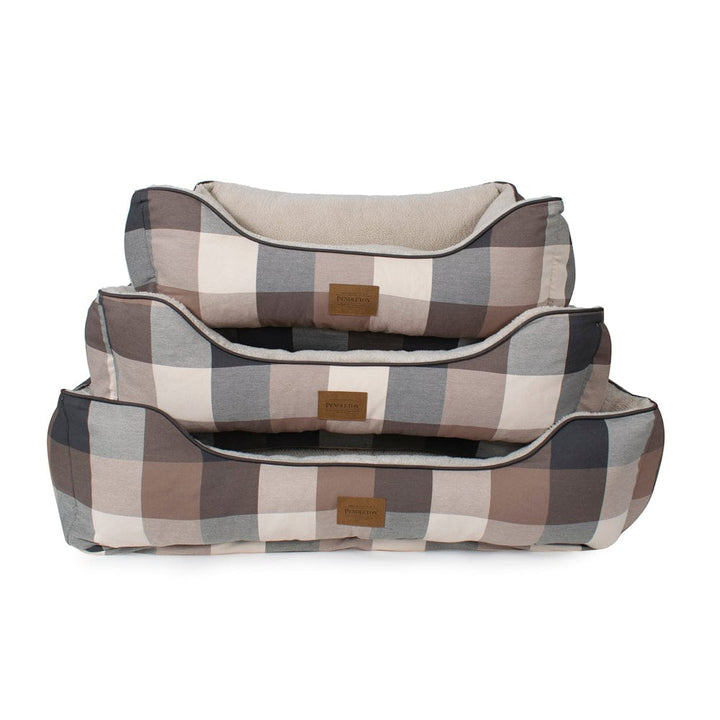 gray plaid bolster bed