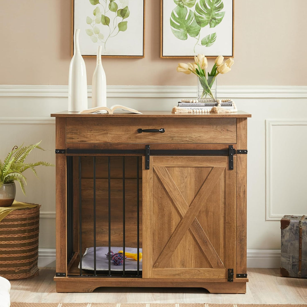 rustic wood dog crate end table