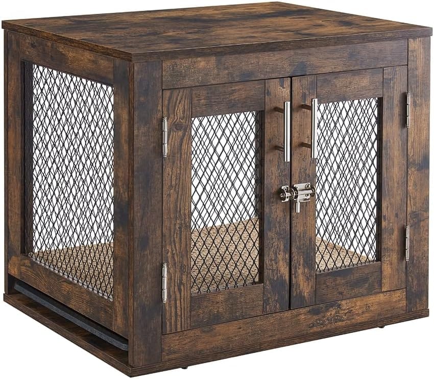 rustic pet crate 2door with cushion and tray