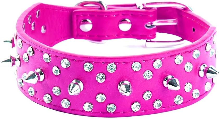 rhinestone- spike dog collar  Pink- faux leather