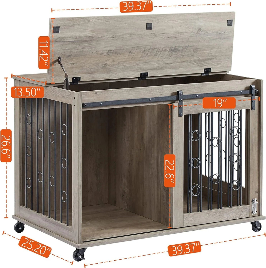 barn door dog crate -gray