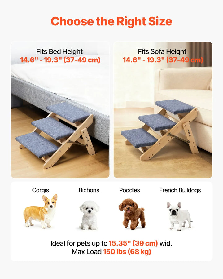WOOD 3 STEP PET STAIRS with carpeted steps
