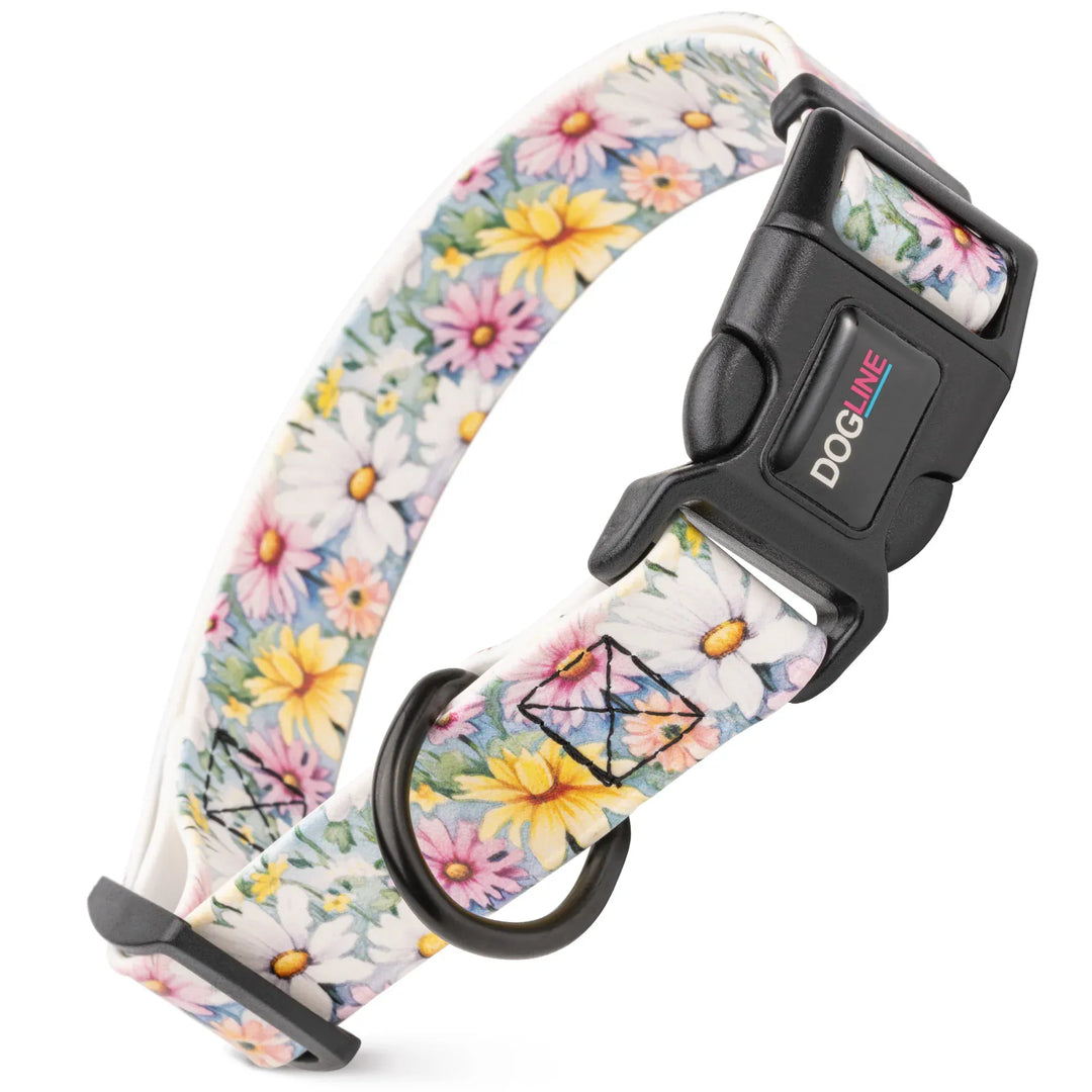 Floral-patterned biothane stink proof dog collar 