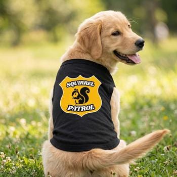  black pet shirt with a yellow and black &