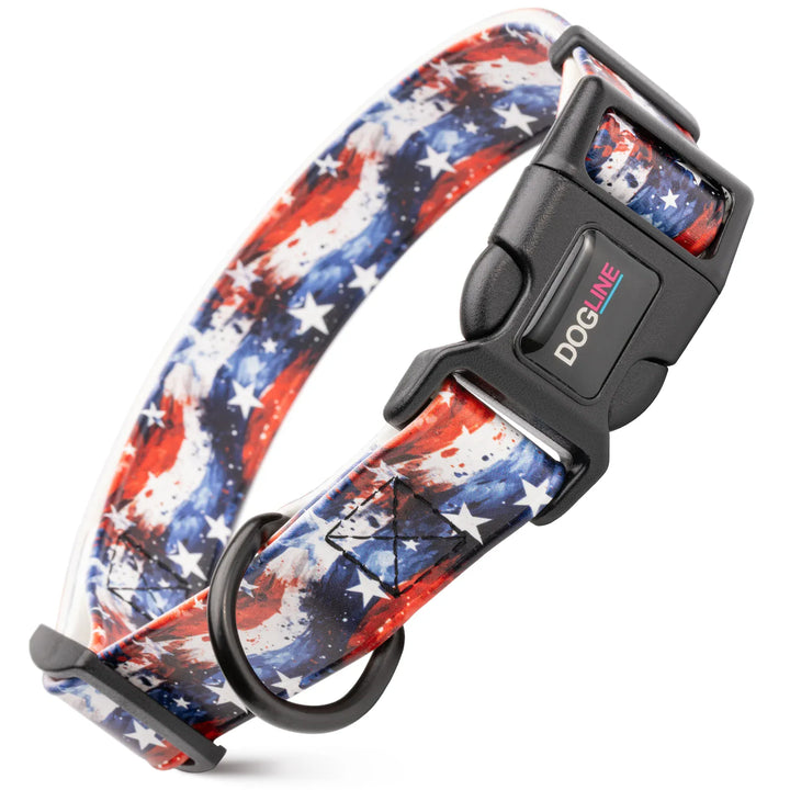 waterproof Dog collar -American flag pattern - biothane 