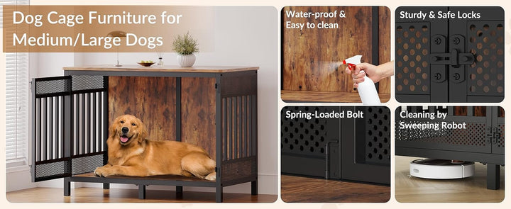 X-large wood top decorative metal dog crate