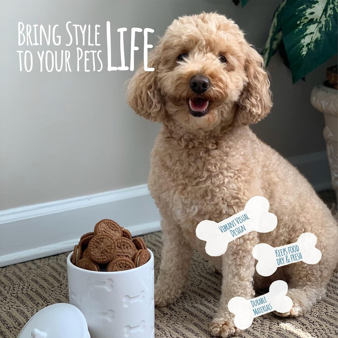 White Ceramic Treat Canister w/ relief bones