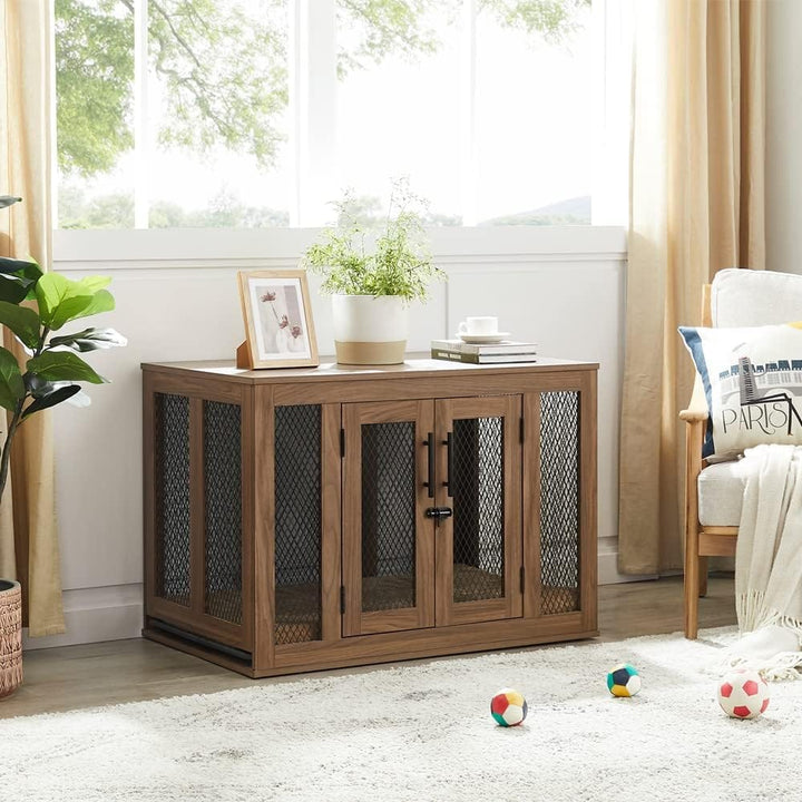 walniut pet crate with comfort cushion