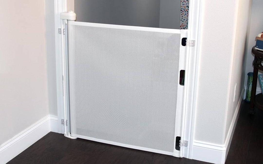 whilte retractable pet gate